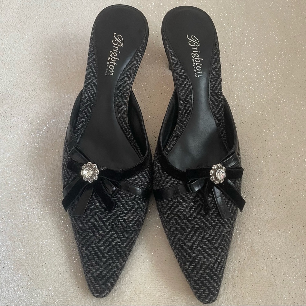 y2k Brighton Tweed Embellished Kitten Heel Mules ✨